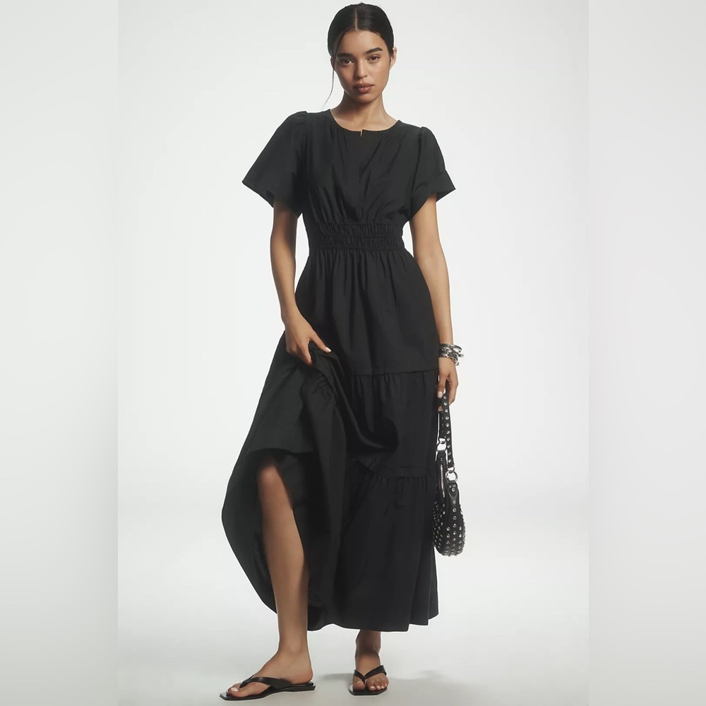 Anthropologie Black Flutter Sleeve Maxi Dress